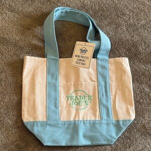 NWT Trader Joe's Mini Canvas Tote in Cream and Light Blue